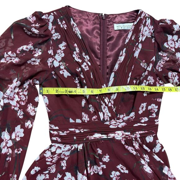 Ieena MacDuggal Womens Sz 2 Chiffon Floral V-Neck A-Line Maxi Dress Formal Prom - Picture 5 of 8